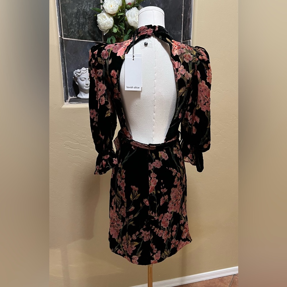 NWT LAVISH ALICE Velvet Devour High Neck Mini Floral Dress Size 6 - Picture 6 of 14